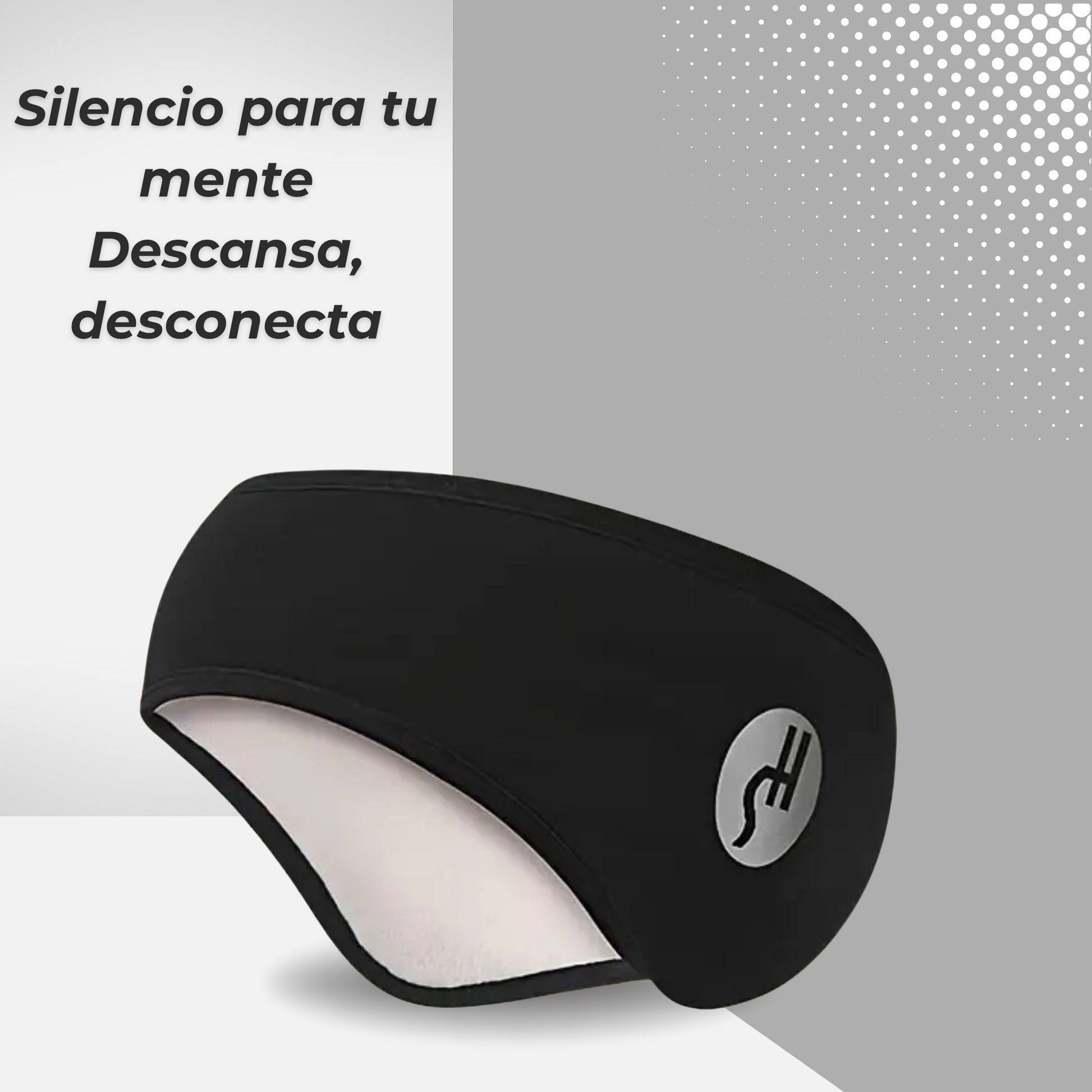 Banda térmica negra para la cabeza, ideal para descanso y aislamiento acústico.