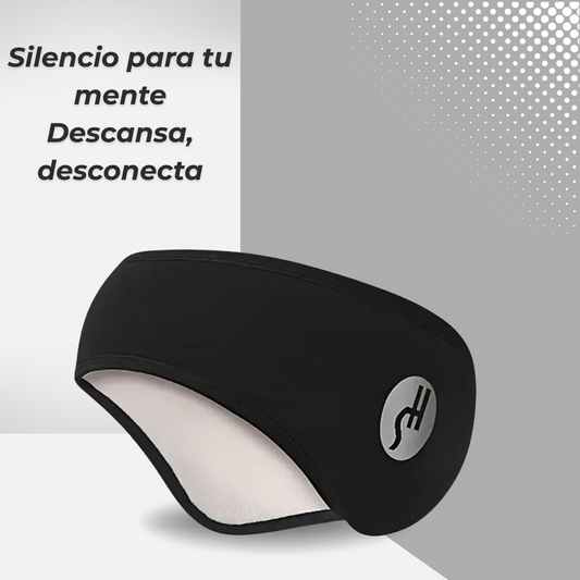 Banda térmica negra para la cabeza, ideal para descanso y aislamiento acústico.