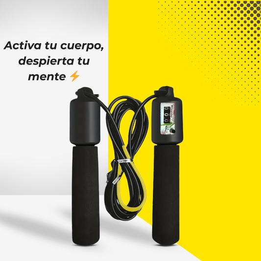 Comba de salto negra con contador digital, ideal para fitness y bienestar personal