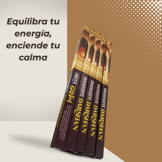 Incienso natural Darshan en pack de 5 varillas, ideal para meditación, relajación y armonía espiritual.