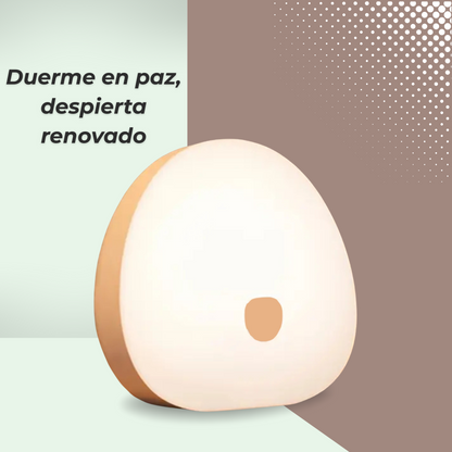 Luz nocturna con sonidos relajantes y temporizador, ideal para dormir profundamente.