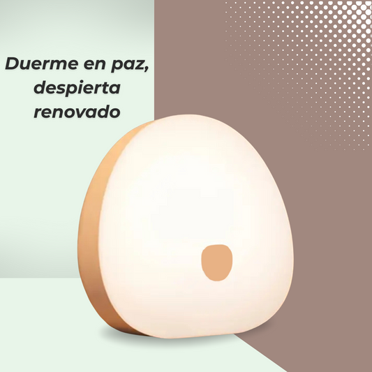 Luz nocturna con sonidos relajantes y temporizador, ideal para dormir profundamente.