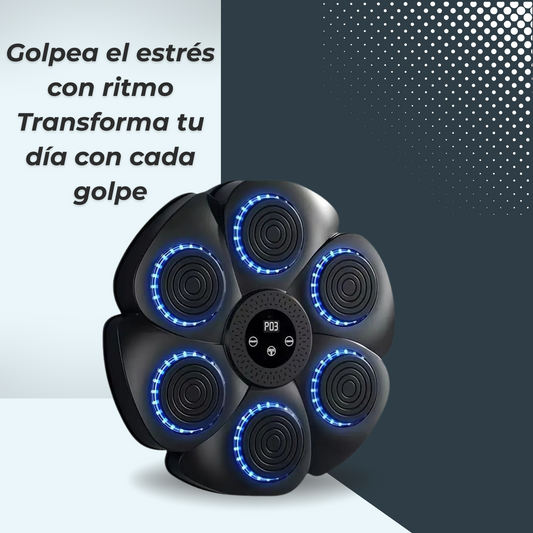Tabla de boxeo negra con luces LED azules y pantalla central, ideal para entrenar con música