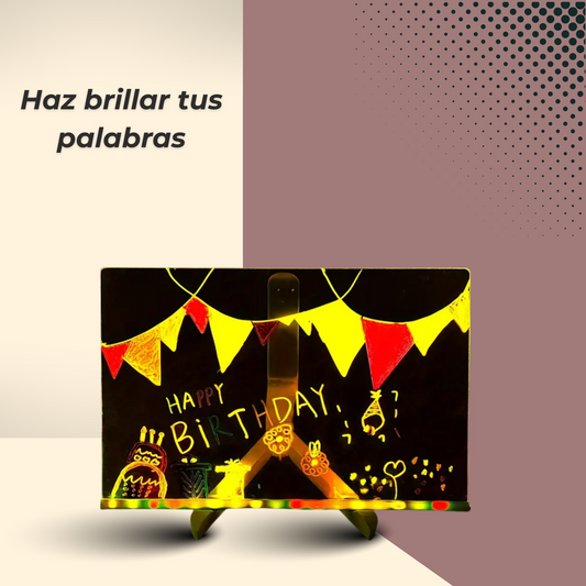 Tablero LED con luz para escribir mensajes personalizados, ideal como regalo original.
